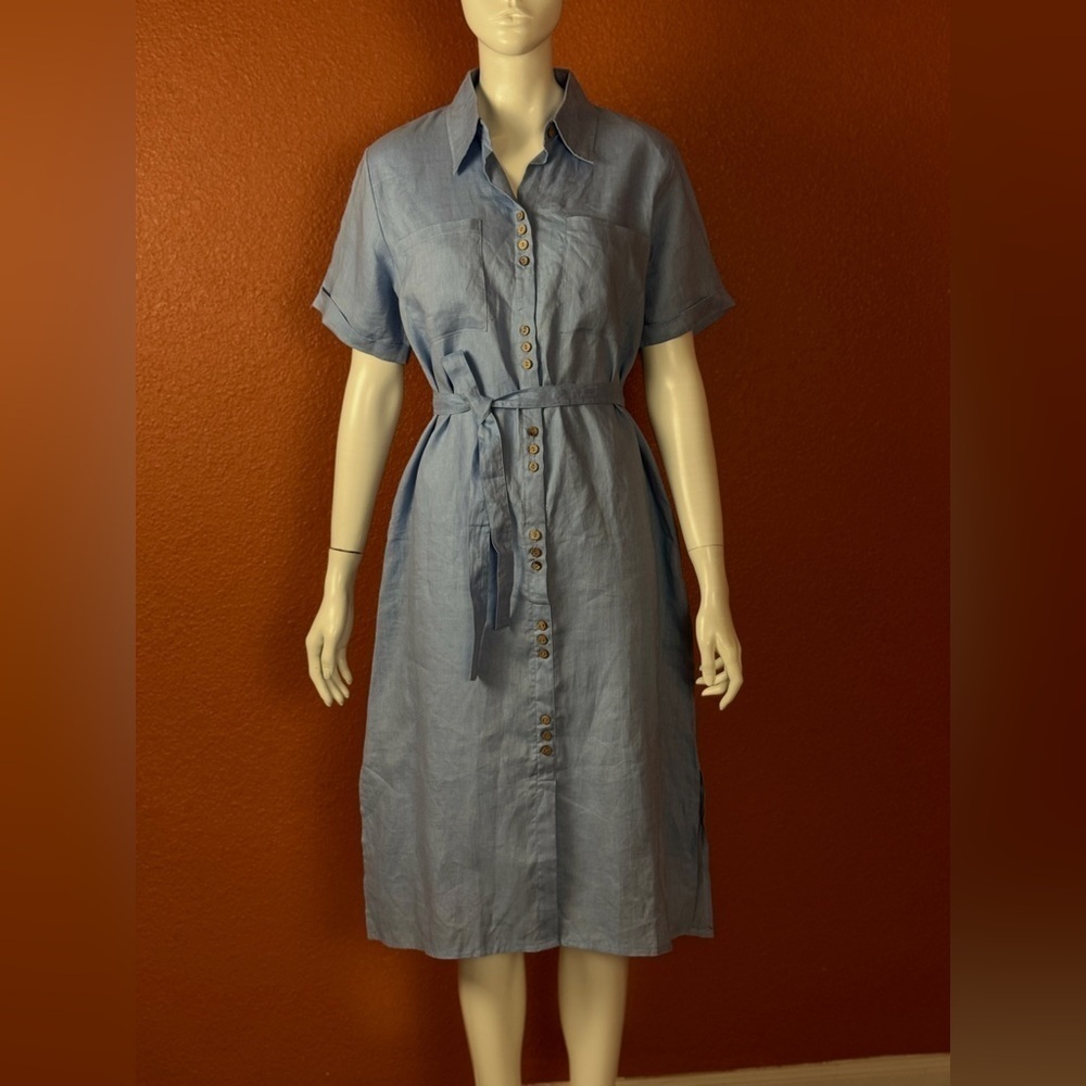 Unbranded Blue Button-Down Midi Dress Size Large  E65